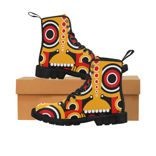 Red Yellow Tiki Tribal Martin Boots for Women (Black) (Model 1203H)
