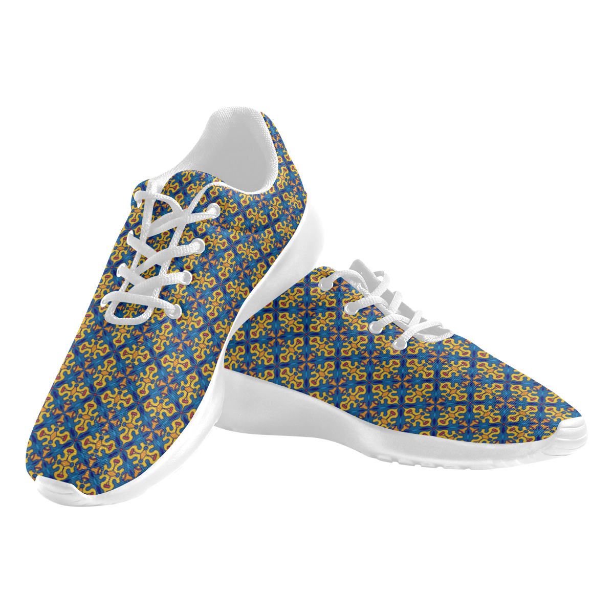 Classic Blue and Gold Batik Pattern Women's Athletic Shoes (Model 0200)