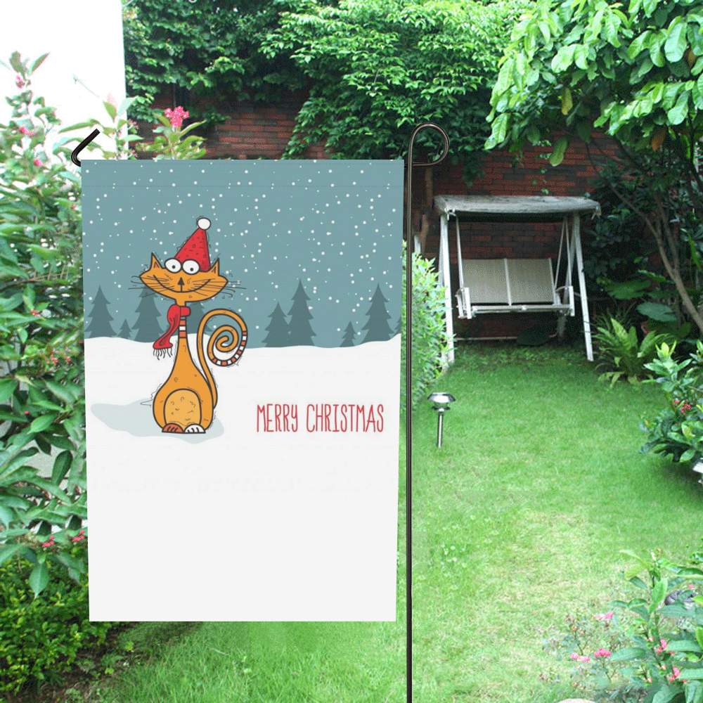 Merry Christmas Happy Cat Garden Flag 28''x40'' （Without Flagpole）