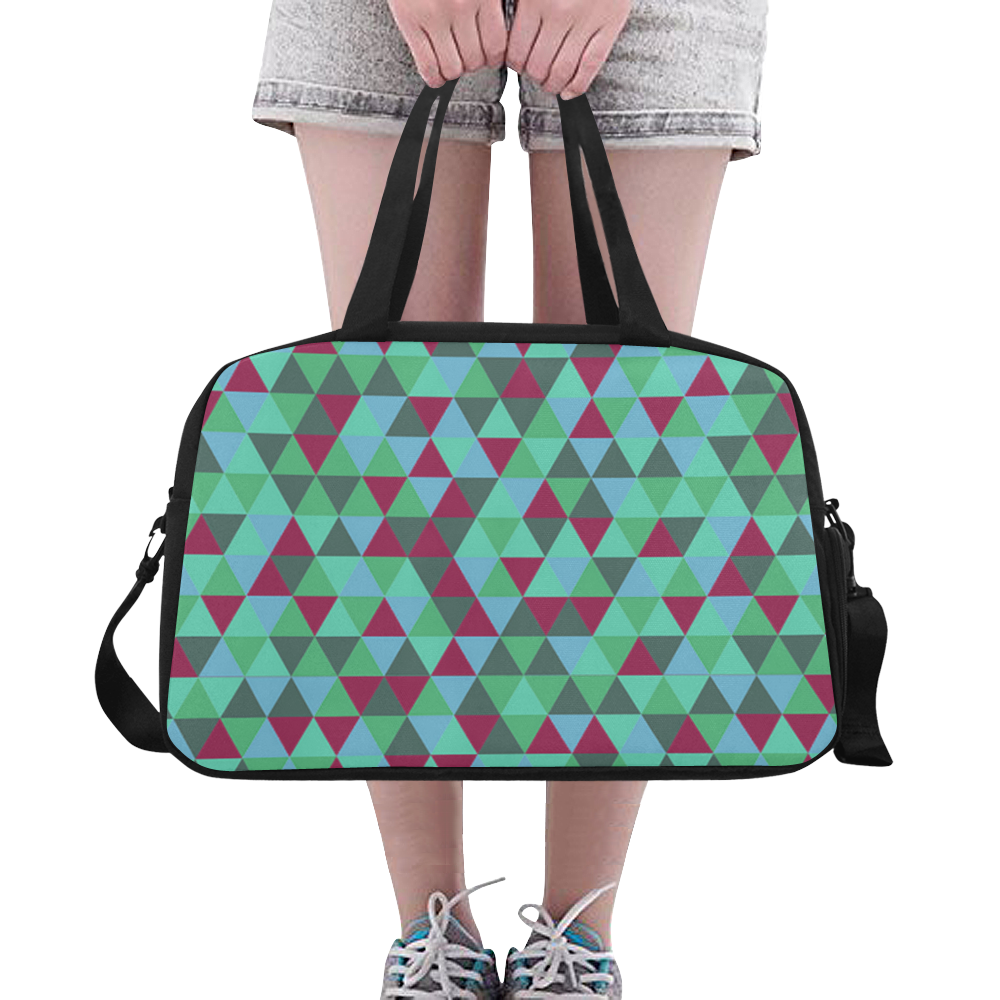 retro teal green geometric pattern Fitness Handbag (Model 1671)