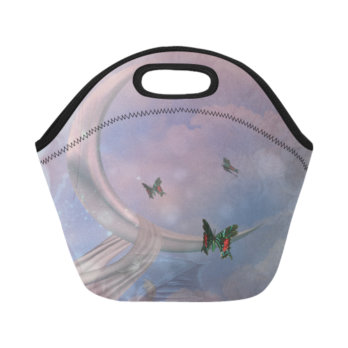 The moon with butterflies Neoprene Lunch Bag/Small (Model 1669)