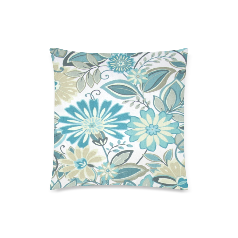Teal Floral Custom Zippered Pillow Case 18"x18"(Twin Sides)