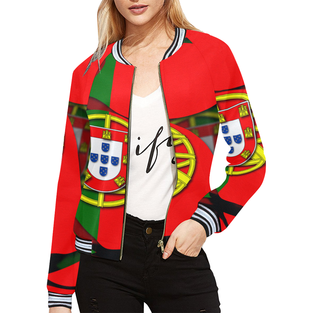 The Flag of Portugal All Over Print Bomber Jacket for Women (Model H21)