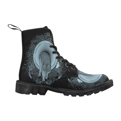 Wolf in black and blue Martin Boots for Men (Black) (Model 1203H)