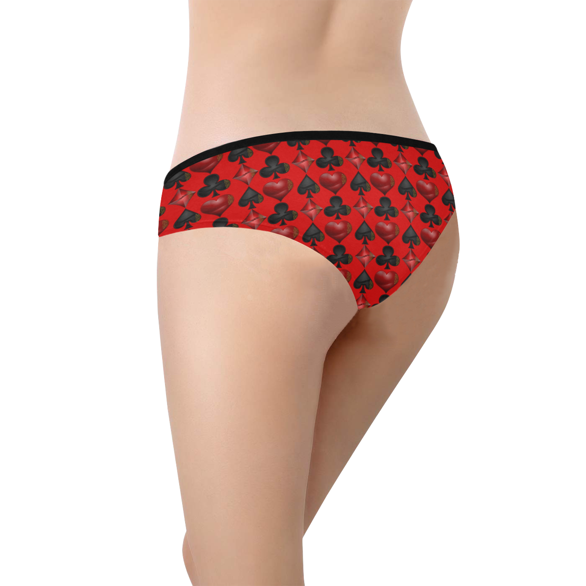 Las Vegas Black and Red Casino Poker Card Shapes on Red Women's Hipster Panties (Model L33)