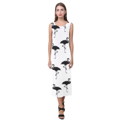 Flamingos Pattern Black and White Phaedra Sleeveless Open Fork Long Dress (Model D08)