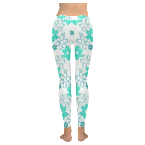 Sea Green Glass Flowers Women's Low Rise Leggings (Invisible Stitch) (Model L05)