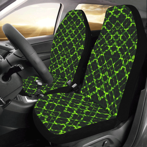 Diagonal Lime & Black Plaid  modern style Car Seat Covers (Set of 2)