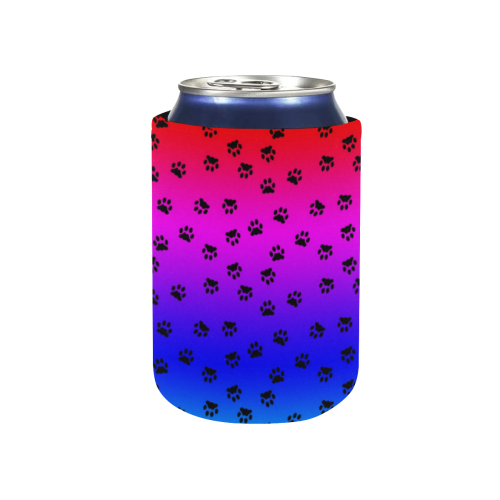 rainbow with black paws Neoprene Can Cooler 4" x 2.7" dia.