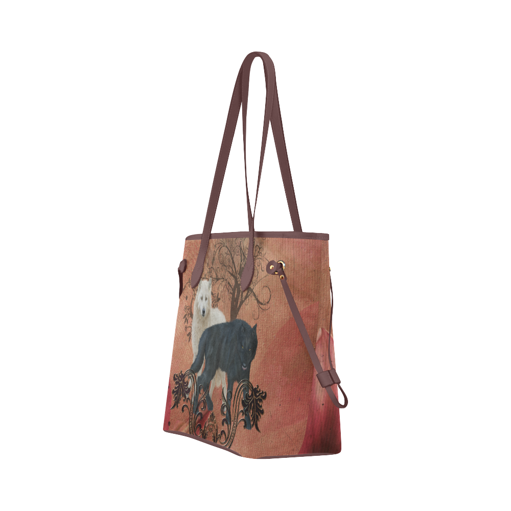 Awesome black and white wolf Clover Canvas Tote Bag (Model 1661)