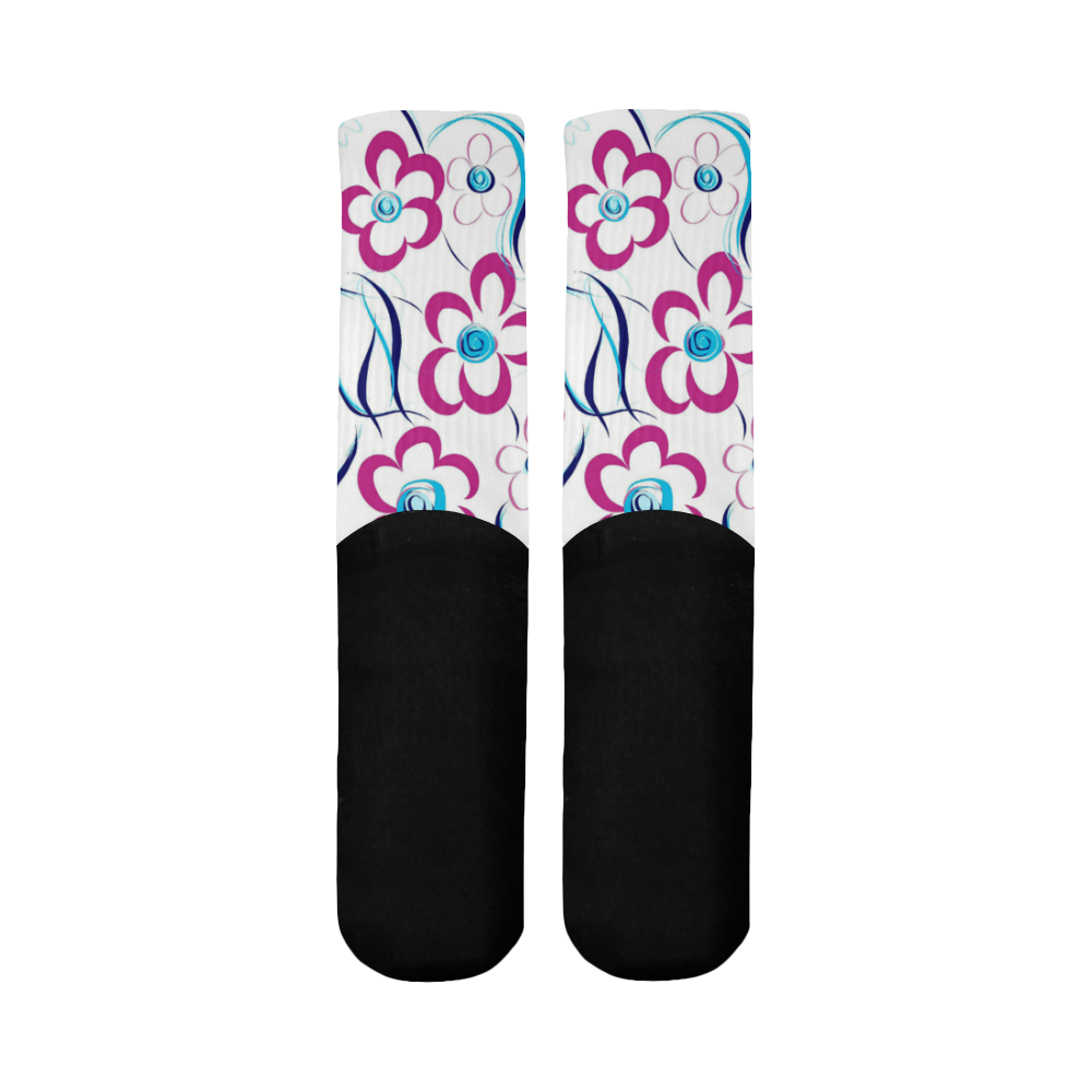 CRIMSON FLOWERS Mid-Calf Socks (Black Sole)
