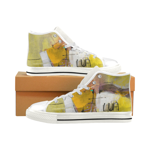 Lua yellow white Men’s Classic High Top Canvas Shoes (Model 017)