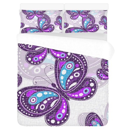 Colorful Butterflies and Flowers V17 3-Piece Bedding Set