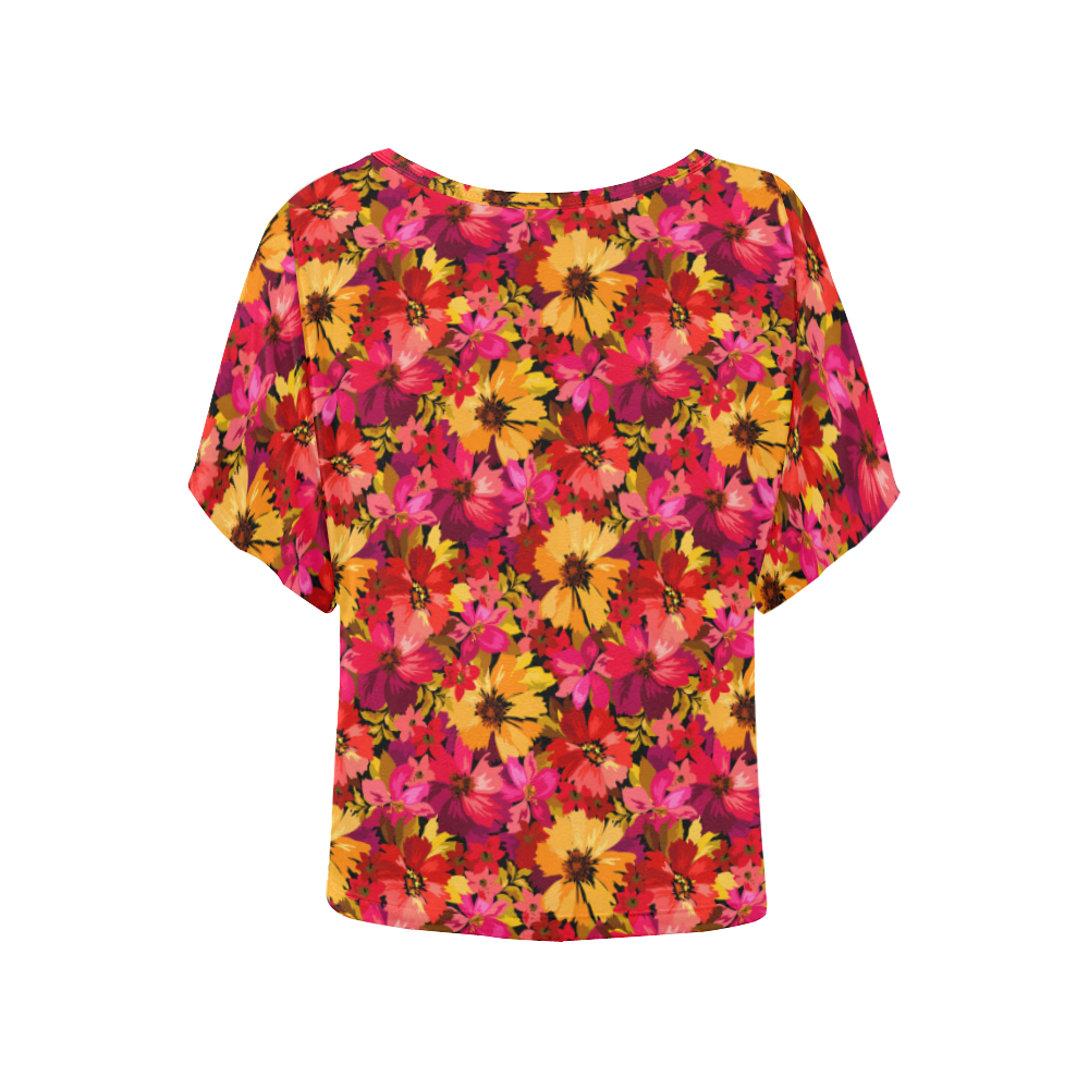 Flower Pattern Women's Batwing-Sleeved Blouse T shirt (Model T44)