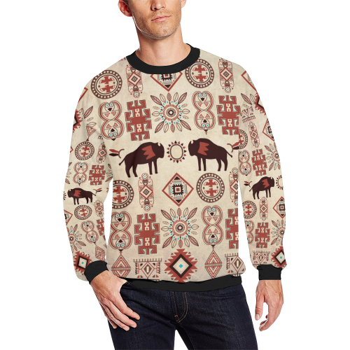 American Native Buffalo Men's Oversized Fleece Crew Sweatshirt/Large Size(Model H18)