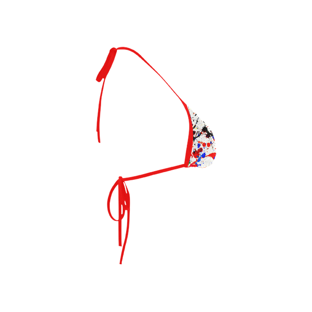 Blue & Red Paint Splatter (Red Straps) Custom Bikini Swimsuit Top