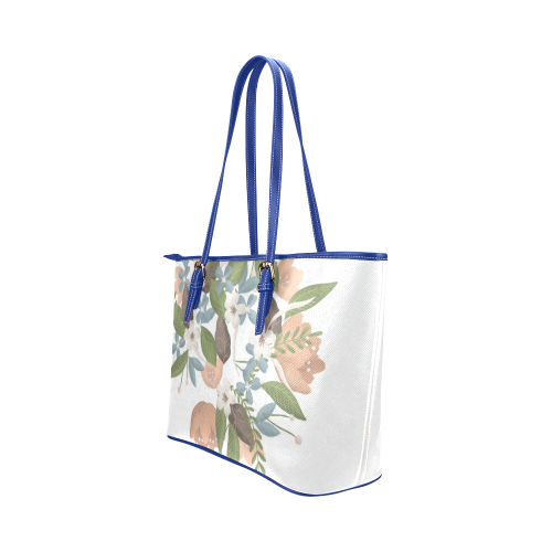 Bouquet Blue Handle Leather Tote Bag/Small (Model 1651)