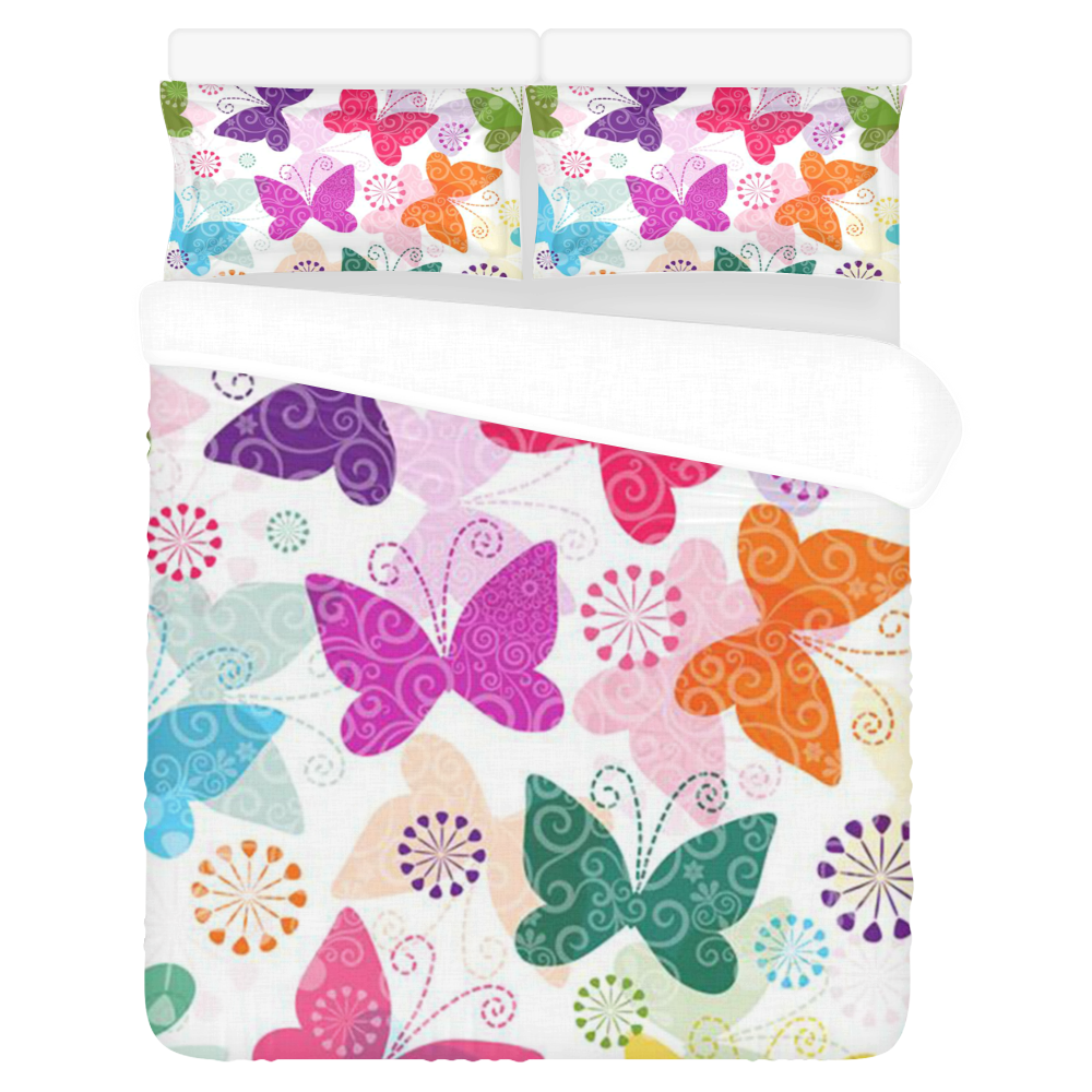 Colorful Butterflies and Flowers V1 3-Piece Bedding Set