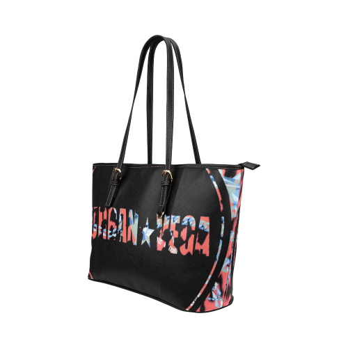 Black with colorful logo name Leather Tote Bag/Large (Model 1651)