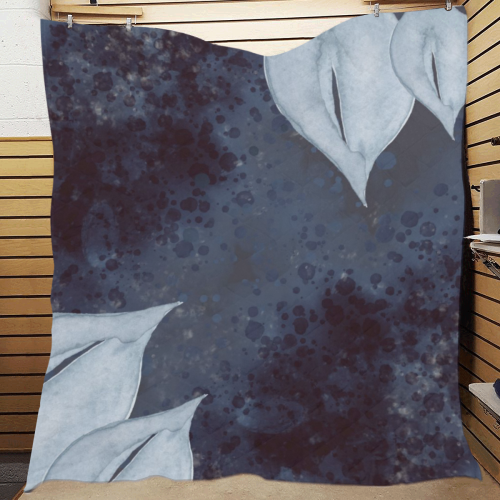 Watercolor Leaves in Hues of Blue Quilt 70"x80"
