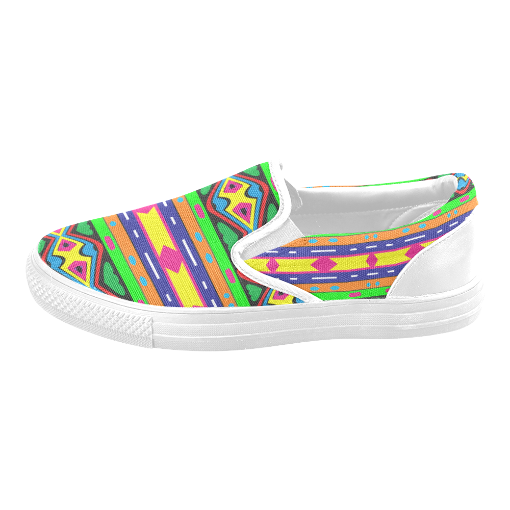 Distorted colorful shapes and stripes Men's Unusual Slip-on Canvas Shoes (Model 019)