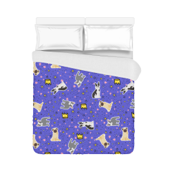 Pugs, Frenchies & Bostons Periwinkle Queen Duvet Cover Duvet Cover 86"x70" ( All-over-print)