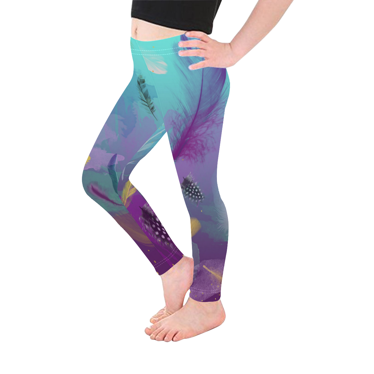 Dancing Feathers - Turquoise and Purple Kid's Ankle Length Leggings (Model L06)