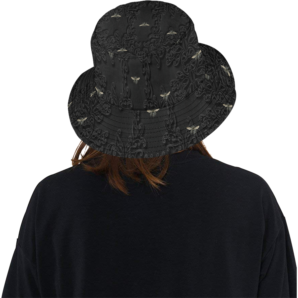 Black Bees and Lace All Over Print Bucket Hat