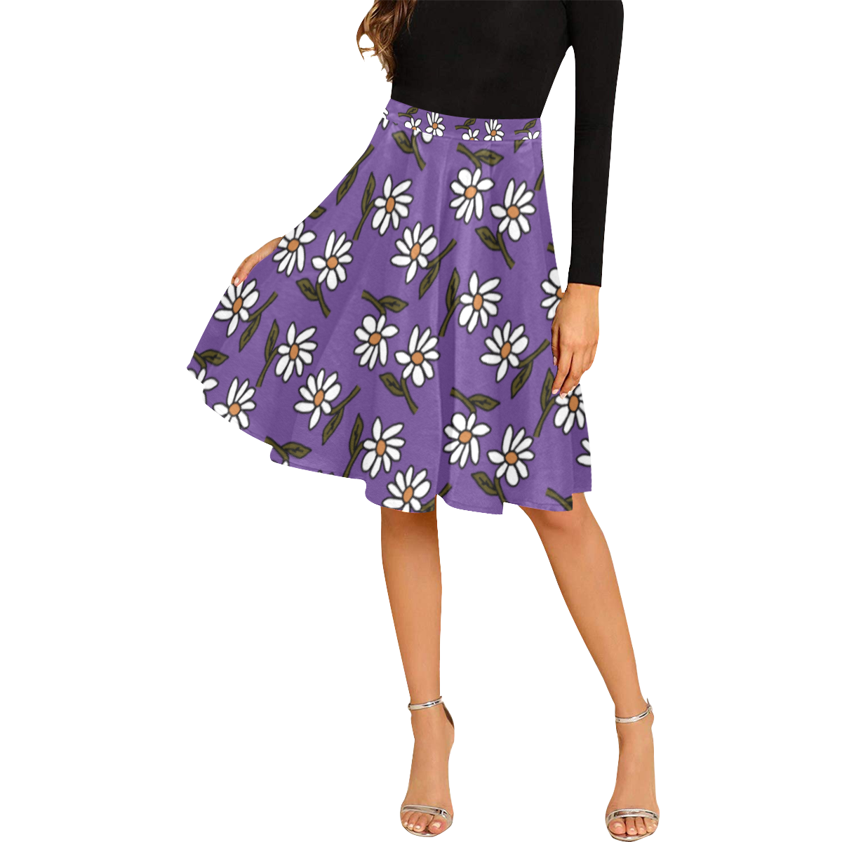 daisy purple Melete Pleated Midi Skirt (Model D15)