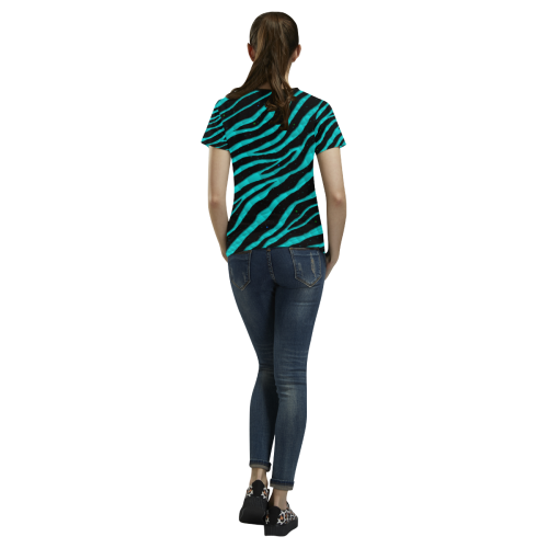 Ripped SpaceTime Stripes - Cyan All Over Print T-shirt for Women/Large Size (USA Size) (Model T40)