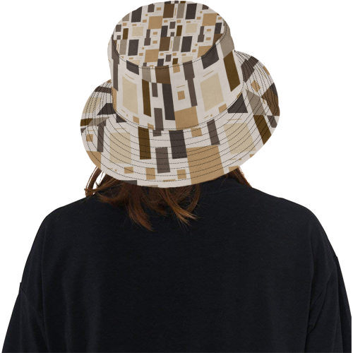 Abstract Brown Squares All Over Print Bucket Hat
