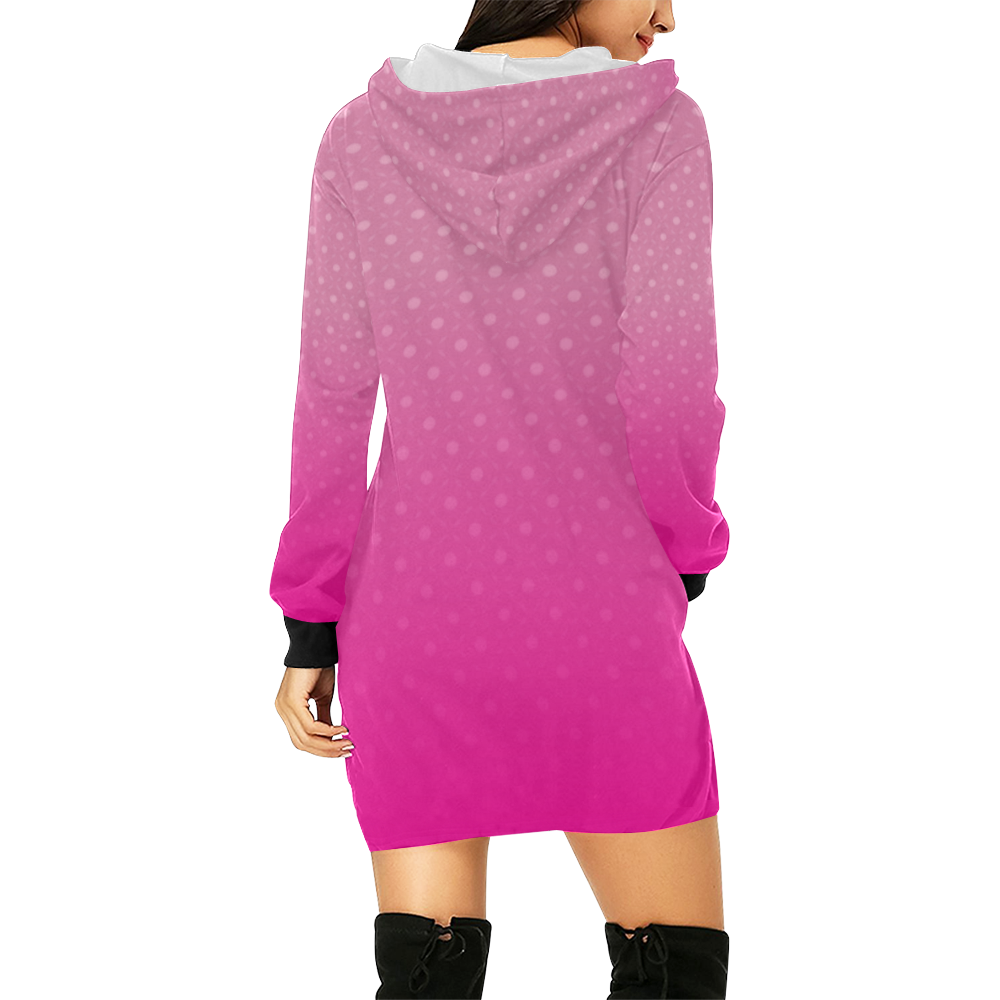 Pink Polkadot All Over Print Hoodie Mini Dress (Model H27)