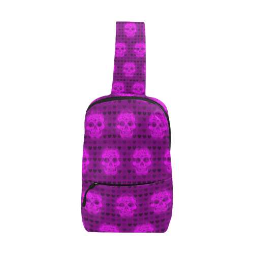 skulls and hearts, pink by JamColors Chest Bag (Model 1678)