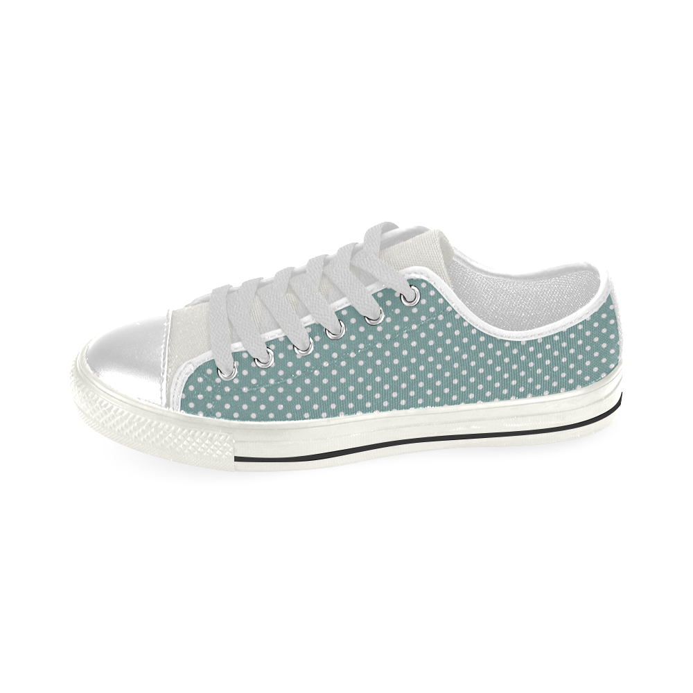 Silver blue polka dots Low Top Canvas Shoes for Kid (Model 018)