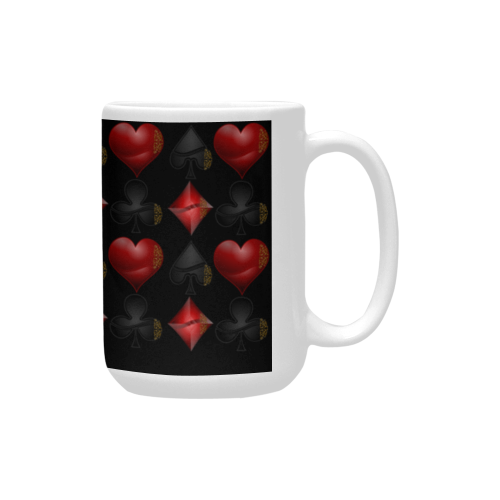 Las Vegas Black and Red Casino Poker Card Shapes on Black Custom Ceramic Mug (15OZ)