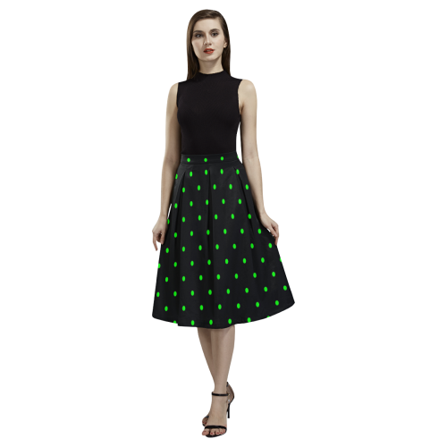 Green Polka Dots on Black Aoede Crepe Skirt (Model D16)