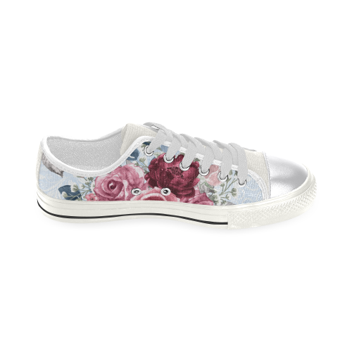 Burgundy Floral Shoes, Flower Women's Classic Canvas Shoes (Model 018)