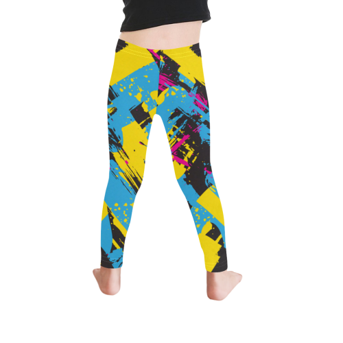 Colorful paint stokes on a black background Kid's Ankle Length Leggings (Model L06)