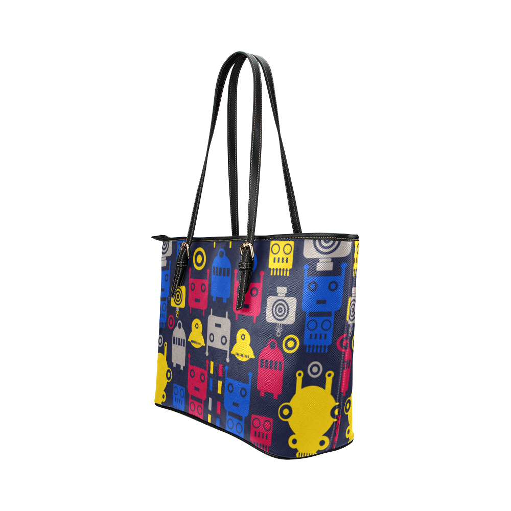 Cartoon Robots Leather Tote Bag/Small (Model 1651)