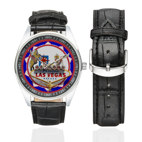 LasVegasIcons Poker Chip - Vegas Sign Men's Casual Leather Strap Watch(Model 211)