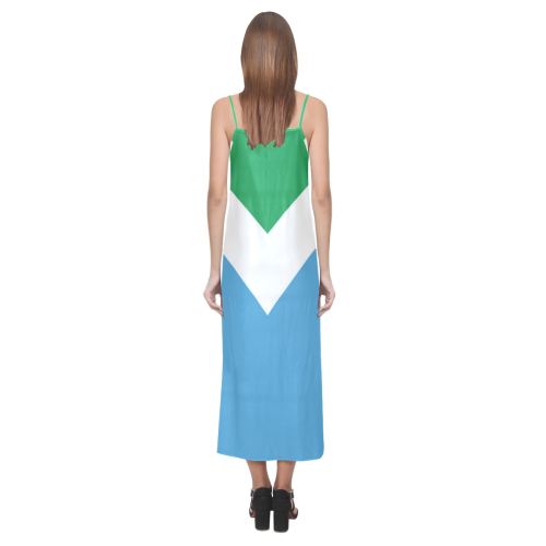 Vegan Flag V-Neck Open Fork Long Dress(Model D18)