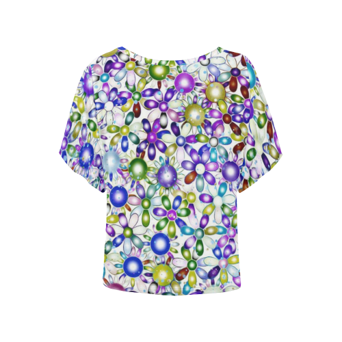 Vivid floral pattern 4181B by FeelGood Women's Batwing-Sleeved Blouse T shirt (Model T44)