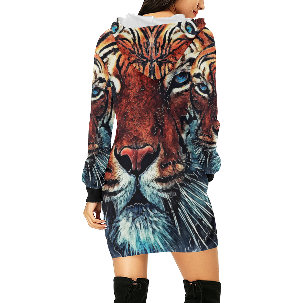 tiger All Over Print Hoodie Mini Dress (Model H27)