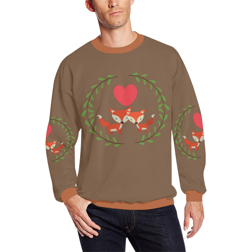 Foxes in love brown Men's Oversized Fleece Crew Sweatshirt/Large Size(Model H18)