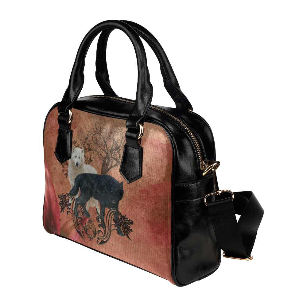 Awesome black and white wolf Shoulder Handbag (Model 1634)