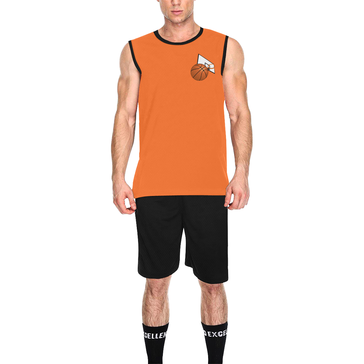 Basketball And Basketball Hoop Black and Orange All Over Print Basketball Uniform