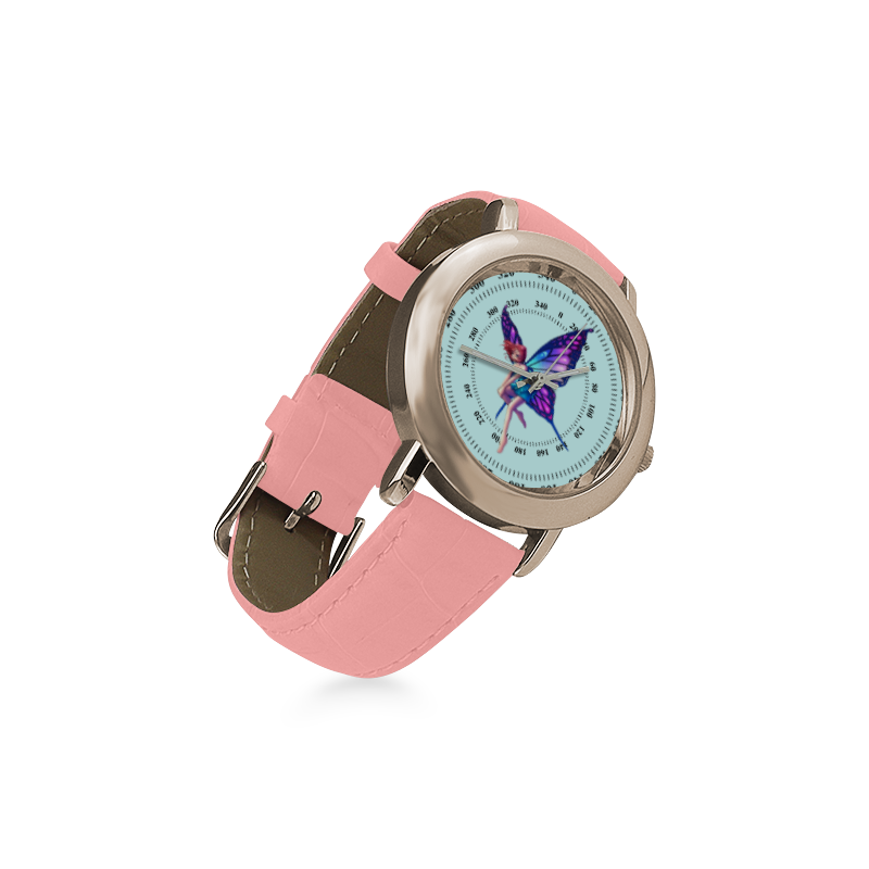 Centre Fairy Butterfly watch- Rase Gold Strap Women's Rose Gold Leather Strap Watch(Model 201)