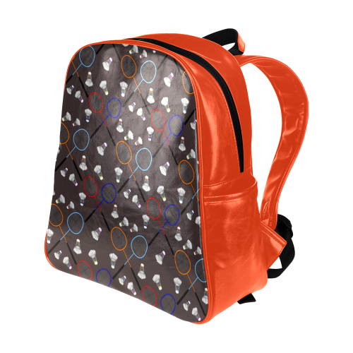 Badminton Rackets and Shuttlecocks Pattern Sports Charcoal/Red Multi-Pockets Backpack (Model 1636)