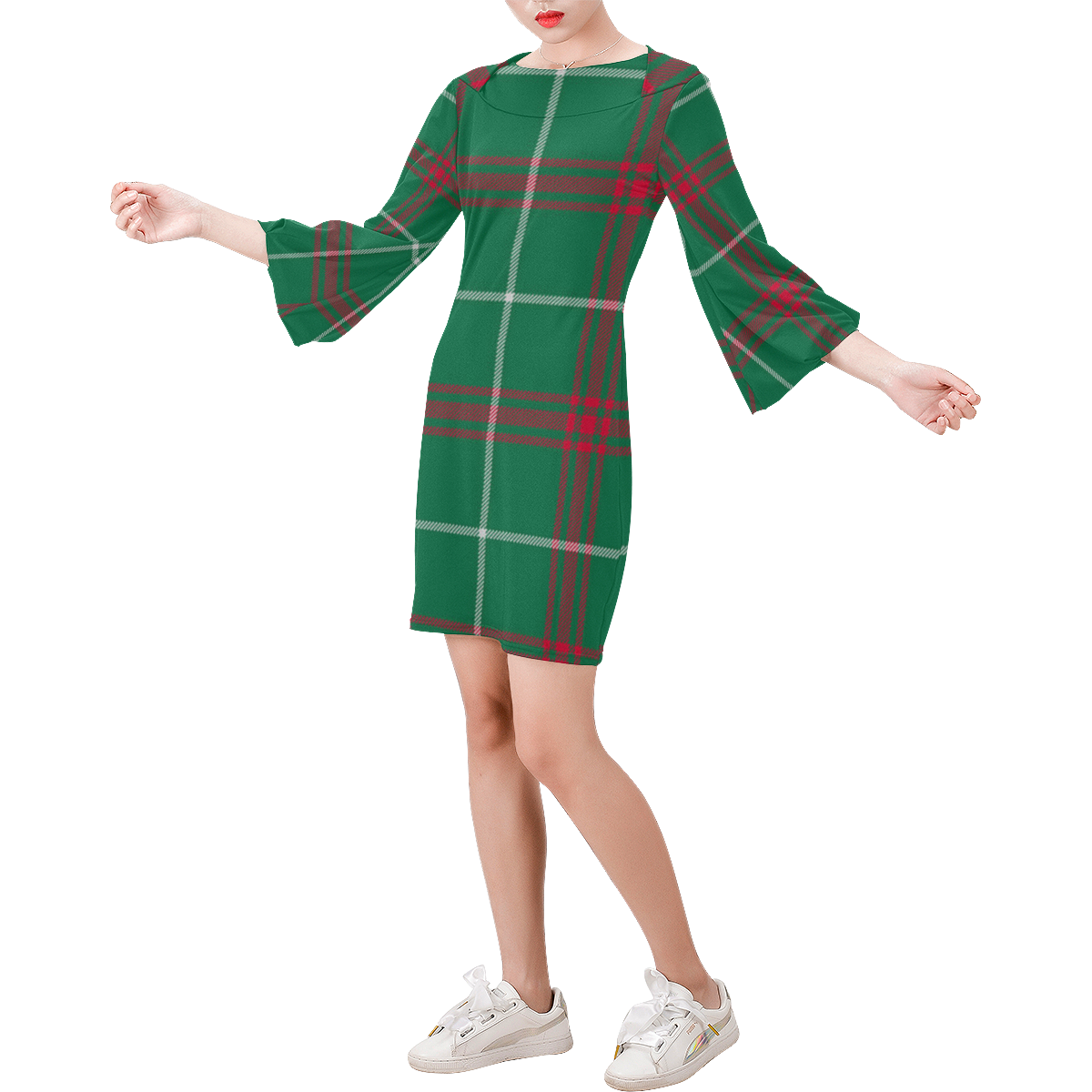 Welsh National Tartan Bell Sleeve Dress (Model D52)