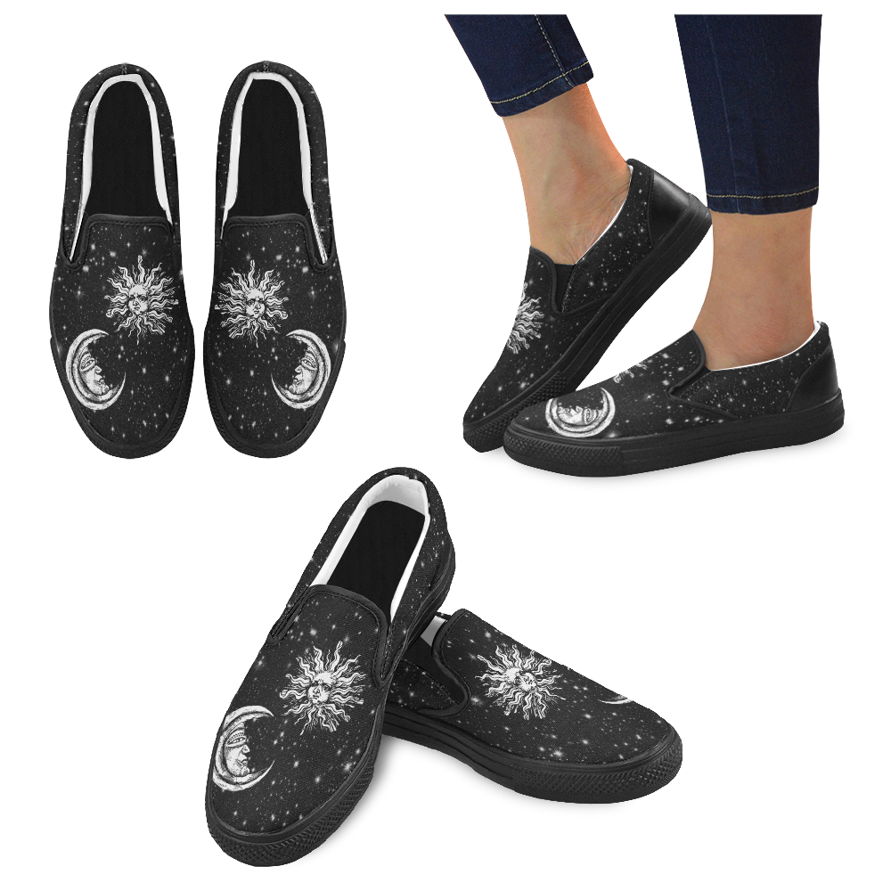 Mystic  Moon and Sun Women's Slip-on Canvas Shoes (Model 019)